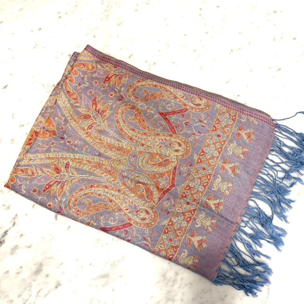 Paisley Scarf‎ Shawl Wrap Purple Red Floral Fringe Women's Accessory 26x70